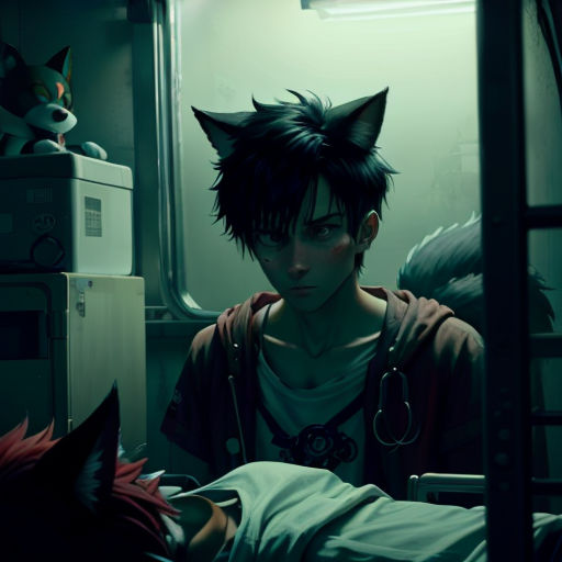 a man with a cat's head on his head sitting in a room with a cat on his head