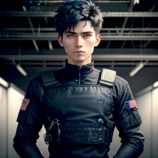 a man in a black leather outfit standing in a room with a gun in his hand and a gun in his other hand