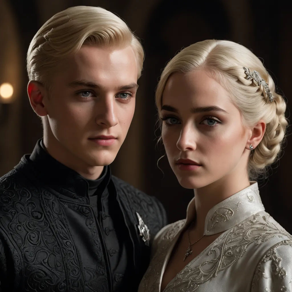 a man and a woman are dressed in formal clothing and are looking at the camera with a serious look on their face, international gothic, a poster, Bálint Kiss, promotional image