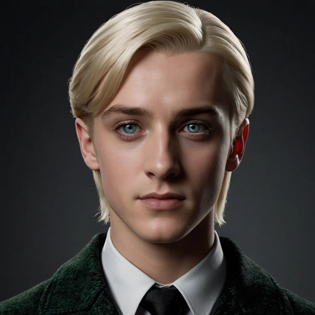 a man with blonde hair and a tie on a dark background with a red spot on his left eye, photorealism, a character portrait, Anthony S Waters, photoreal