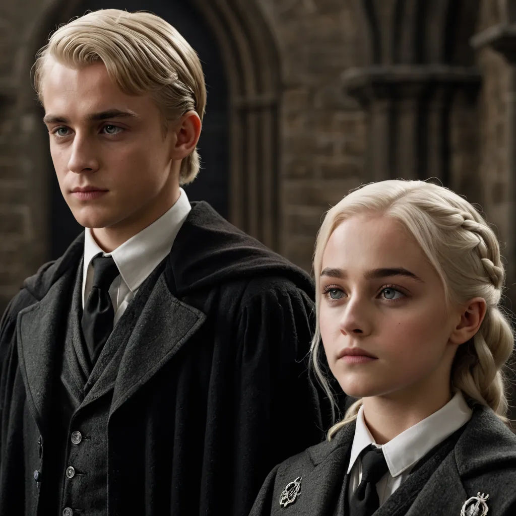a man and a woman dressed in harry potter outfits, standing next to each other in front of a building, international gothic, a colorized photo, Ada Gladys Killins, promotional image