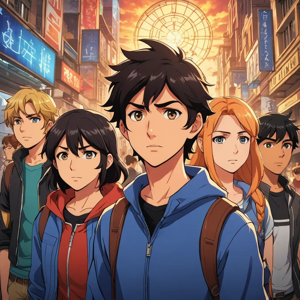 a group of people standing in front of a city street with a clock tower in the background and a man in the foreground, serial art, an anime drawing, Cedric Seaut (Keos Masons), official art