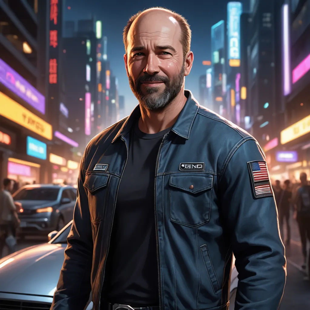 a man in a leather jacket standing in a city at night with a camera in his hand and a car in the background, american scene painting, a character portrait, Dan Luvisi, key art