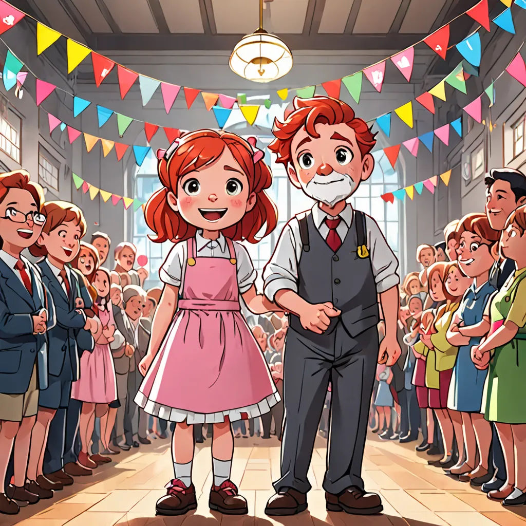 a cartoon of a boy and girl standing in front of a crowd of people wearing masks and holding hands, socialist realism, a storybook illustration, Anne Said, official art