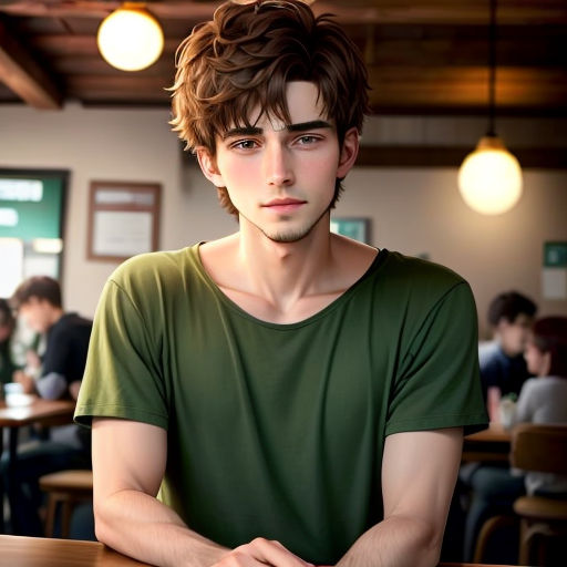 a man sitting at a table with his arms crossed in a restaurant setting with people sitting at tables in the background