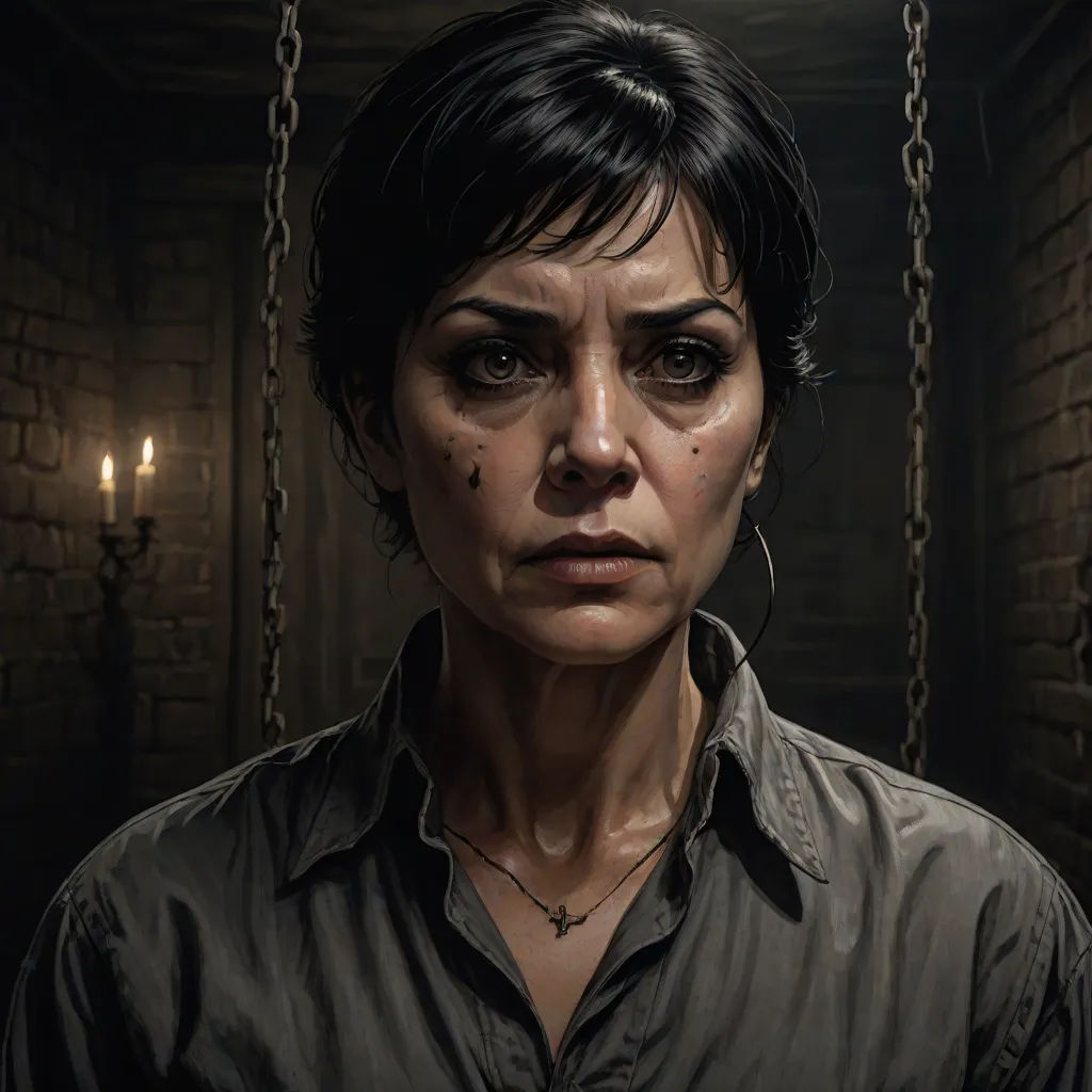 a woman with a black shirt and a necklace on her neck in a dark room with a light on, sots art, a character portrait, Cedric Peyravernay, dnd character portrait