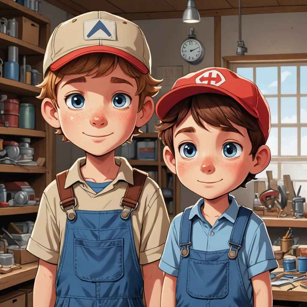 two children in a shop with a clock in the background and a clock hanging from the ceiling above them, sots art, a storybook illustration, Brothers Hildebrandt, trending on art station