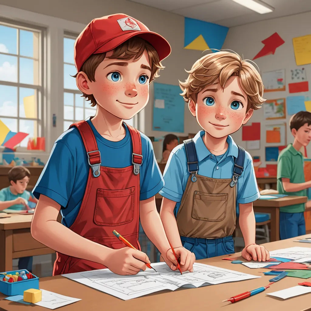 a boy and a girl are in a classroom with a desk and a boy is writing on a piece of paper, sots art, a storybook illustration, Bob Byerley, ultra realistic illustration