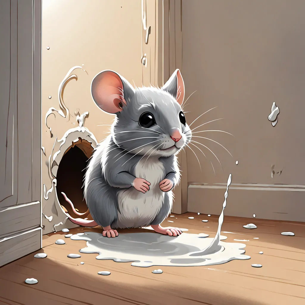 a mouse standing on its hind legs in a hole in the floor with a door open and water running out of it, furry art, a storybook illustration, Brian Despain, furaffinity