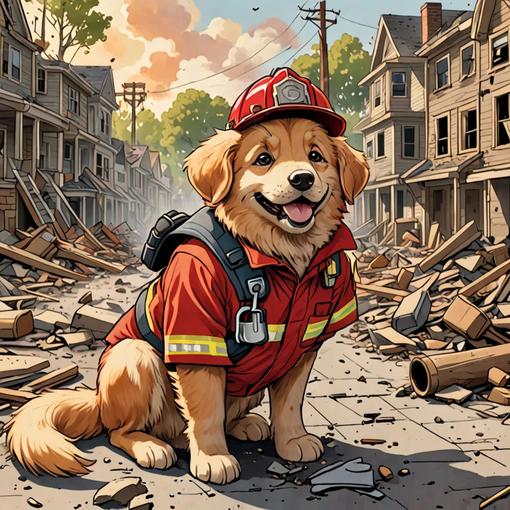 a dog wearing a fireman's uniform sitting on a street in front of a fire hydrant, furry art, a comic book panel, Chris LaBrooy, highly detailed digital art