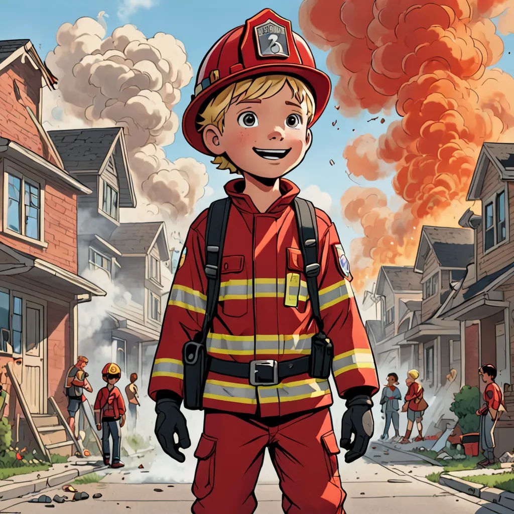 a cartoon of a fireman standing in front of a fire hydrant with a fire coming out of the house, american realism, a comic book panel, Chris LaBrooy, comic cover art