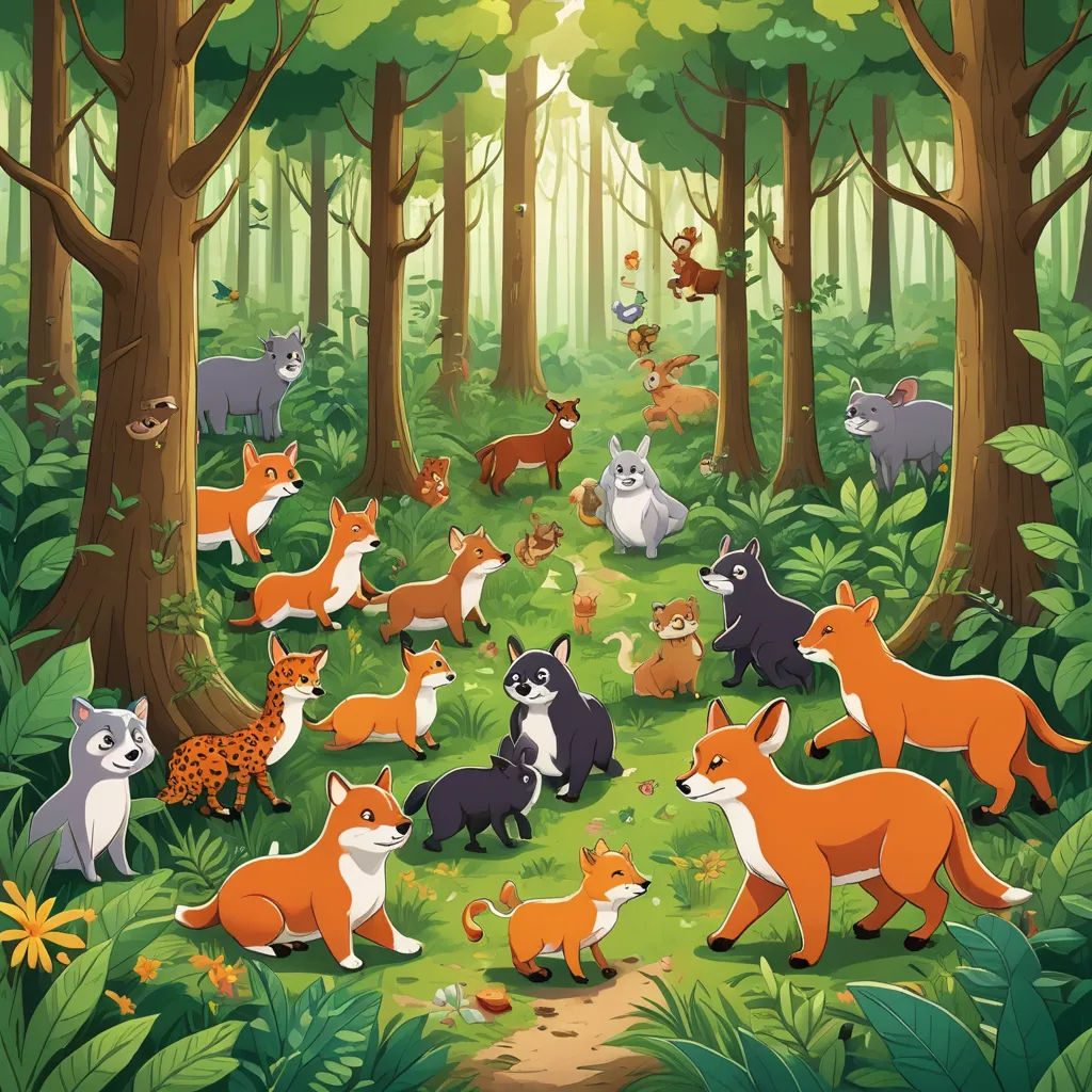 a forest with many different animals in it and a path leading through the woods to the forest where there are many different animals, furry art, a storybook illustration, Chris LaBrooy, furaffinity
