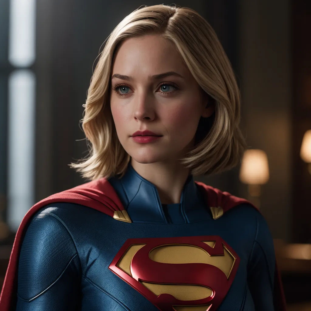 a woman in a superman suit with a red cape on her shoulders and a blue shirt on her chest, superflat, a photorealistic painting, Artgerm, promotional image