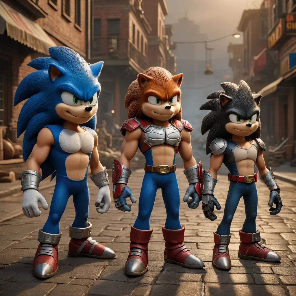 a group of cartoon characters standing on a street next to each other in front of a building with a sky background, sots art, concept art, Eddie Mendoza, unreal engine highly rendered