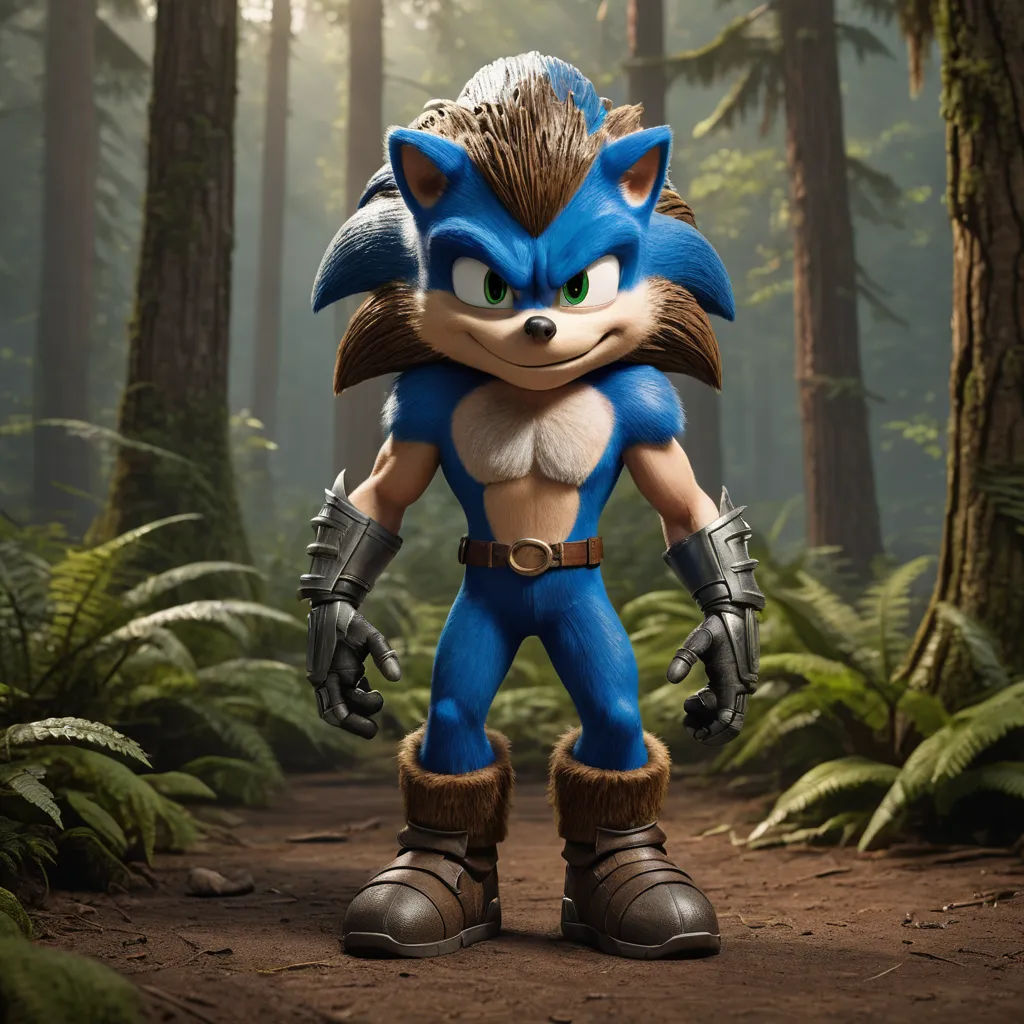 a cartoon character in a forest with trees and plants in the background, with a blue and white face, furry art, concept art, Chris LaBrooy, unreal engine 5 quality render