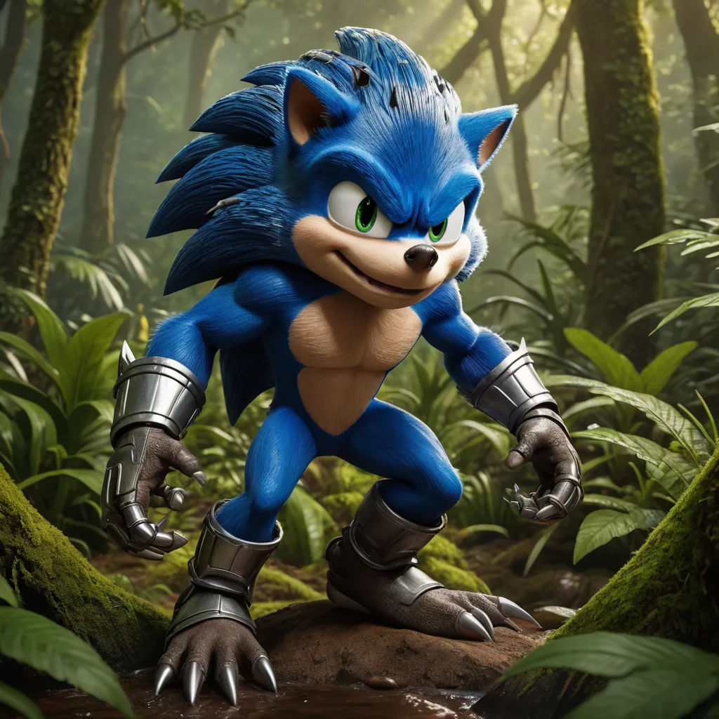 a cartoon character in a forest with a blue suit and silver gloves on, with a green background and a forest with trees, sots art, concept art, Dom Qwek, unreal engine 5 quality render