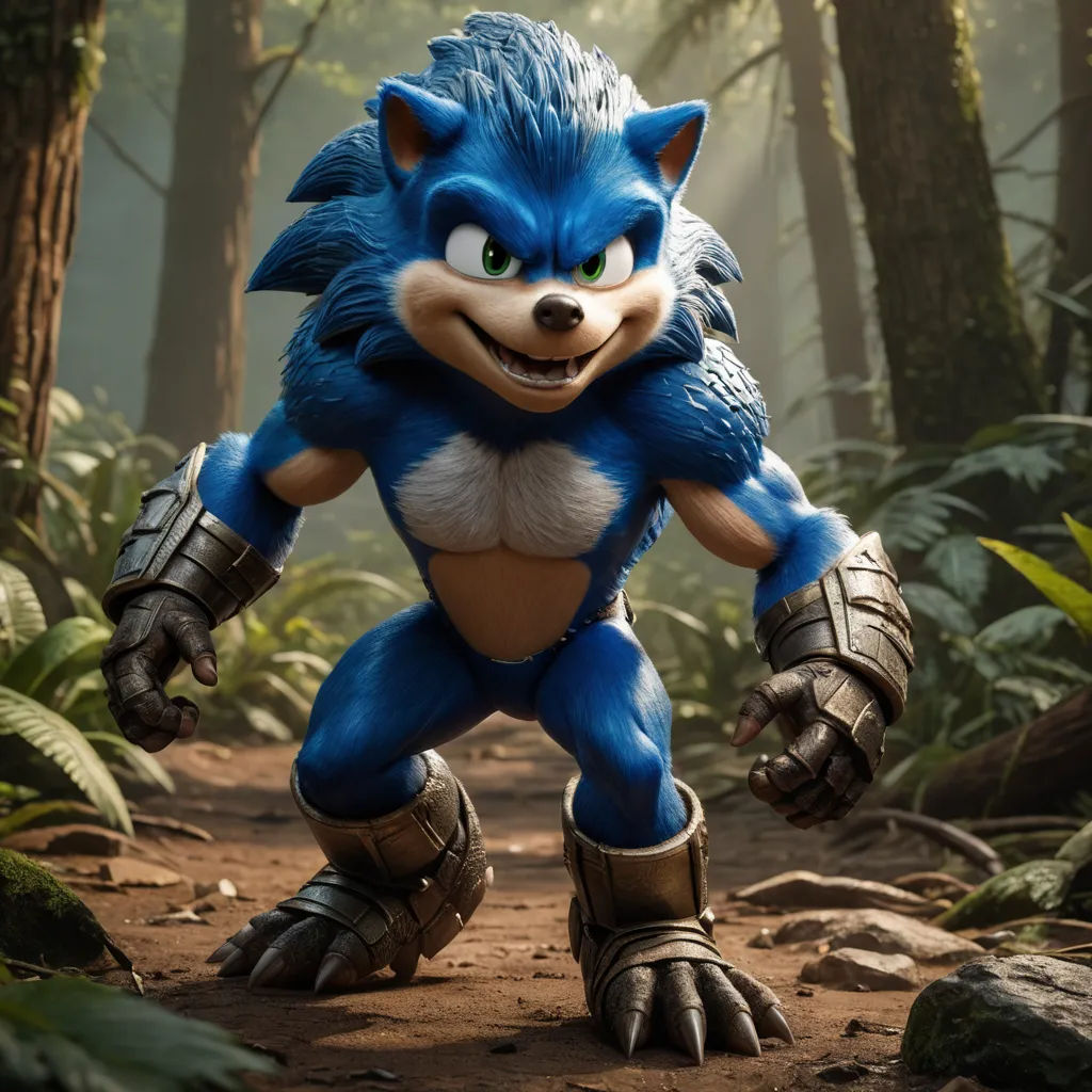a blue and white cartoon character in a forest setting with trees and rocks in the background and a path leading to the right, sots art, concept art, Dom Qwek, unreal engine highly rendered