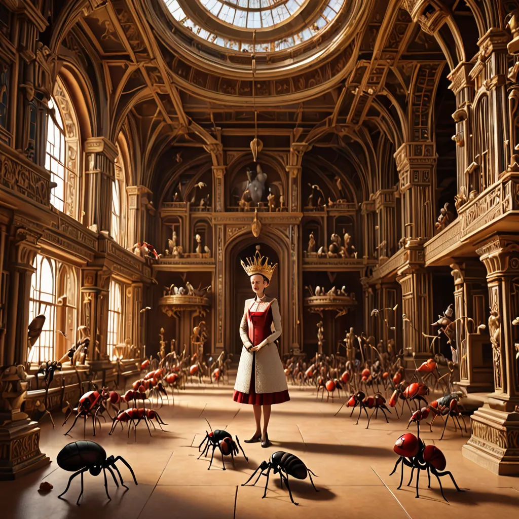 a woman in a dress standing in a room with many bugs around her and a clock on the wall, Chris LaBrooy, pop surrealism, a storybook illustration, surreal photography