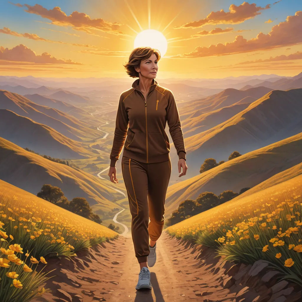 a painting of a woman walking down a dirt road with a sunset in the background and mountains in the distance, nuclear art, an ultrafine detailed painting, Barclay Shaw, official art