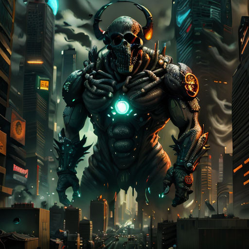 a man with a glowing green light in his hand in a cityscape with a giant robot in the foreground