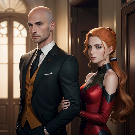 a man and a woman in formal wear standing next to each other in a hallway with a door open