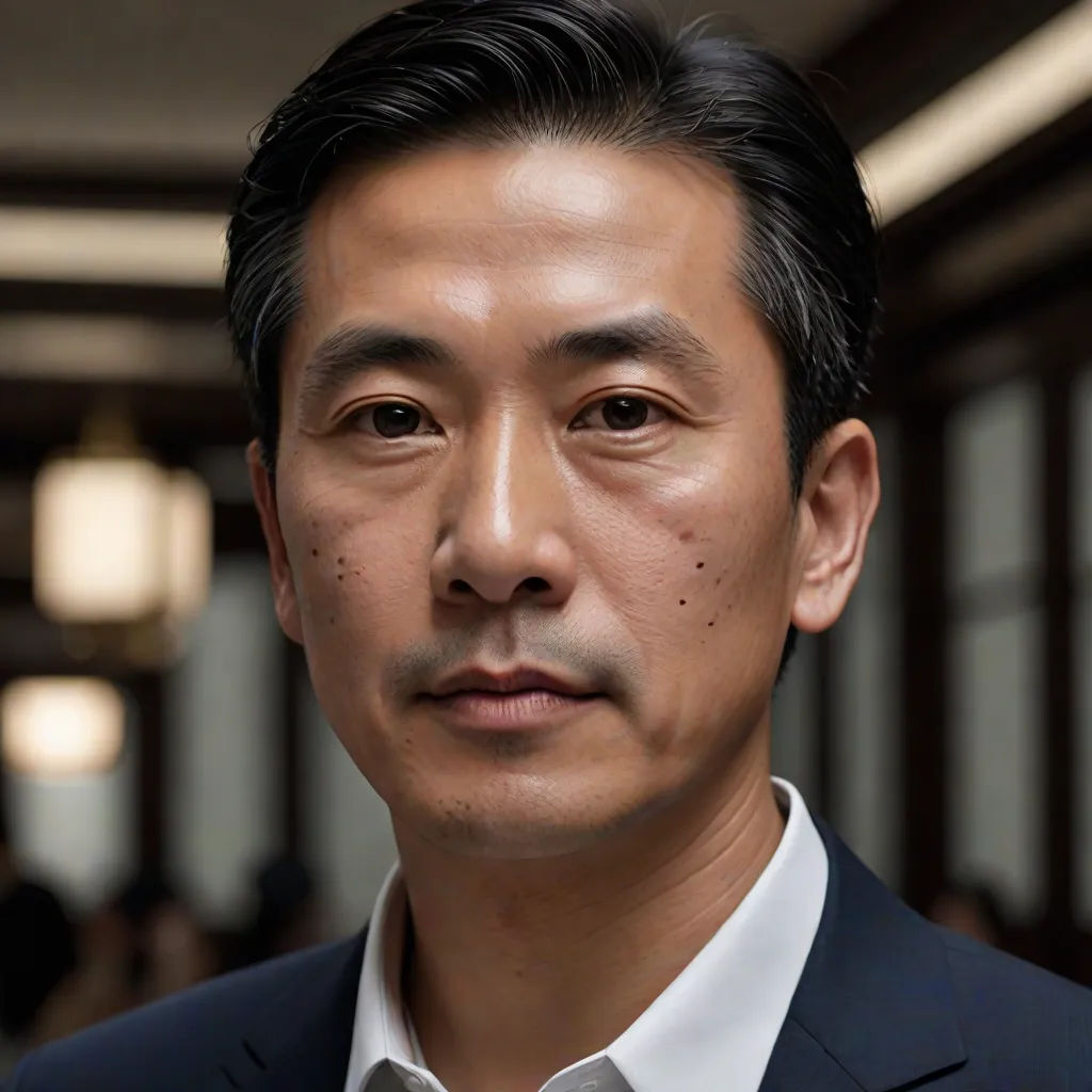 a man in a suit and tie looking at the camera with a serious look on his face and shoulders, a character portrait, Cheng Jiasui, precisionism, phuoc quan