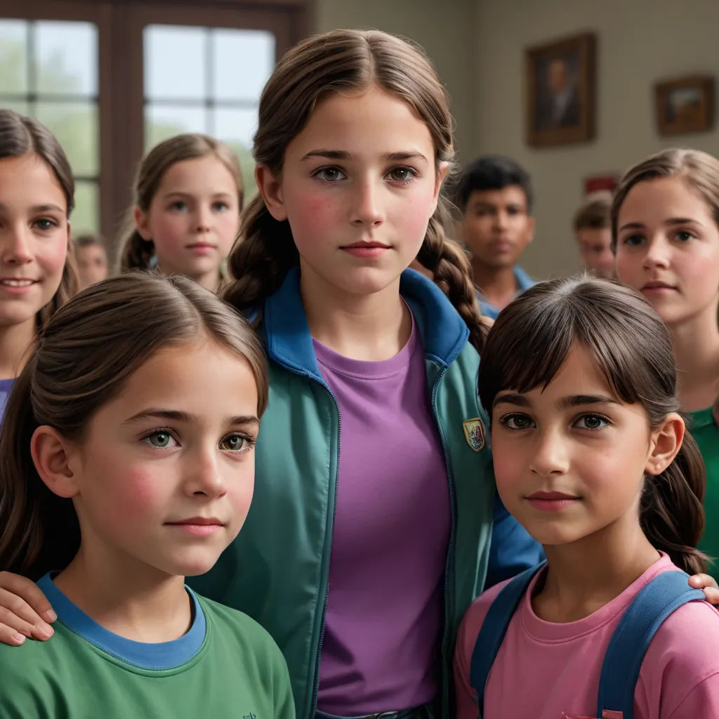 a group of children standing next to each other in a room with a woman standing behind them and a man standing behind them, les automatistes, a hyperrealistic painting, Brad Kunkle, vfx
