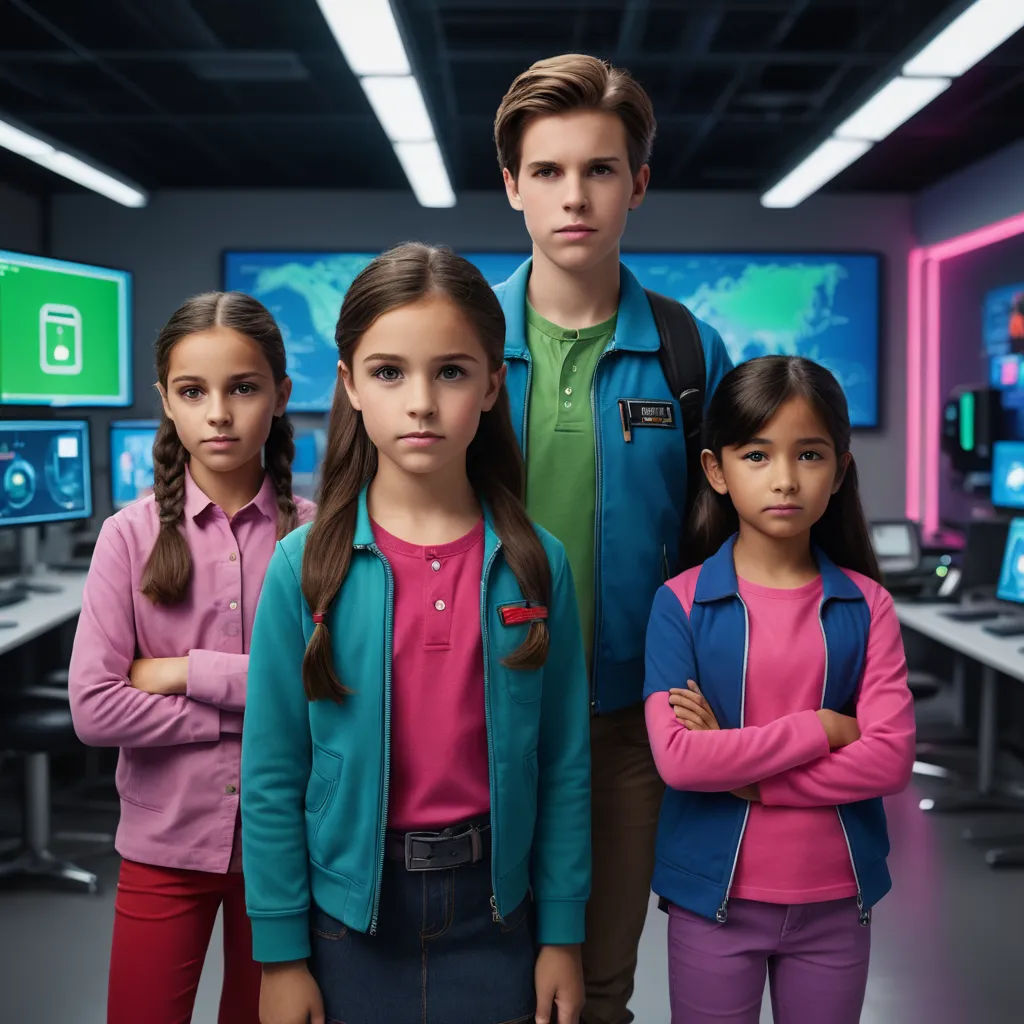 a group of young people standing in front of a computer screen with a lock on it's wall, les automatistes, computer graphics, Ada Gladys Killins, promotional image