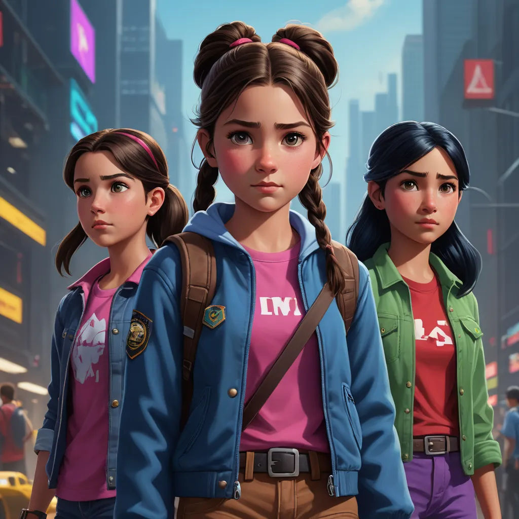 a group of young women standing next to each other in a city street with a traffic light in the background, sots art, concept art, Artgerm, key art
