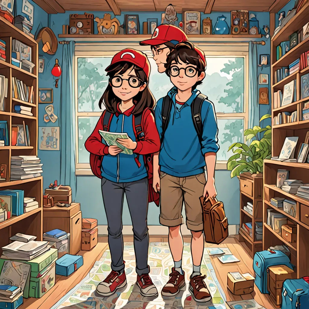 a couple of people standing in a room with bookshelves and a window with a view of the city, photorealism, a storybook illustration, Diego Gisbert Llorens, official art