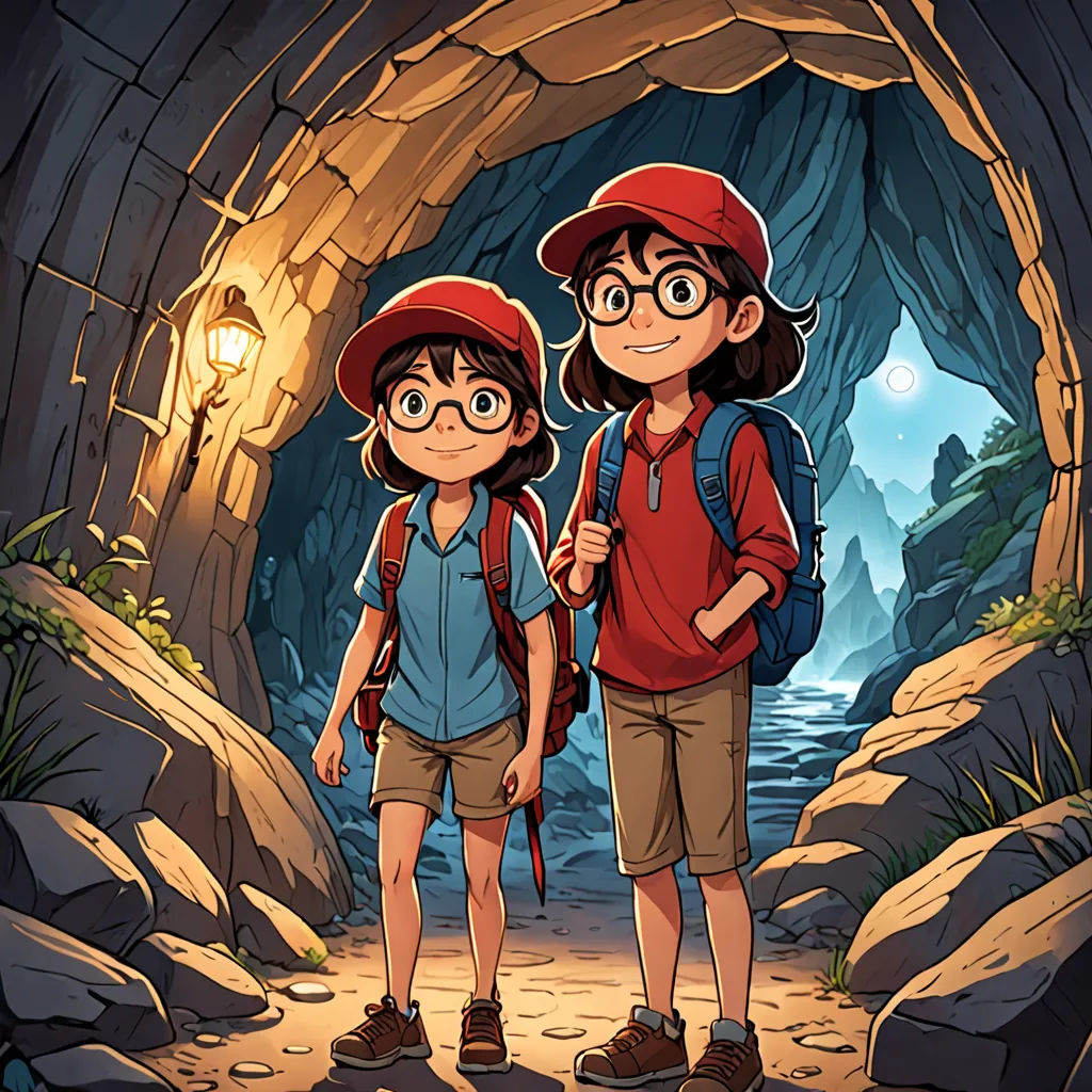 a couple of people standing in a cave with a light on them and a cave entrance behind them with a cave entrance and a light on, private press, a comic book panel, Diego Gisbert Llorens, official art