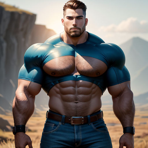a man with a beard and a beard wearing a blue outfit and a beard with a beard and a beard