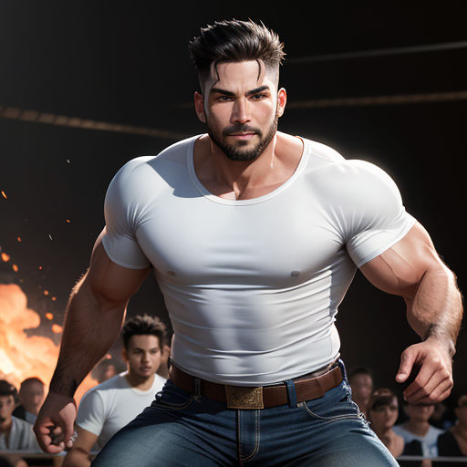 a man in a white shirt and jeans is dancing in front of a crowd of people in a darkened room