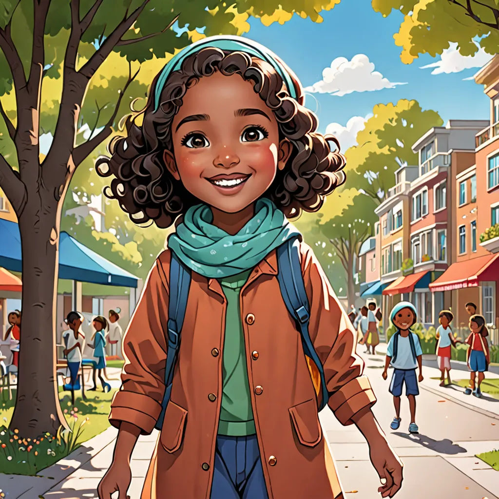 a cartoon of a girl walking down a street with a backpack on her shoulder and a backpack on her shoulder, american scene painting, a storybook illustration, Chris LaBrooy, official art