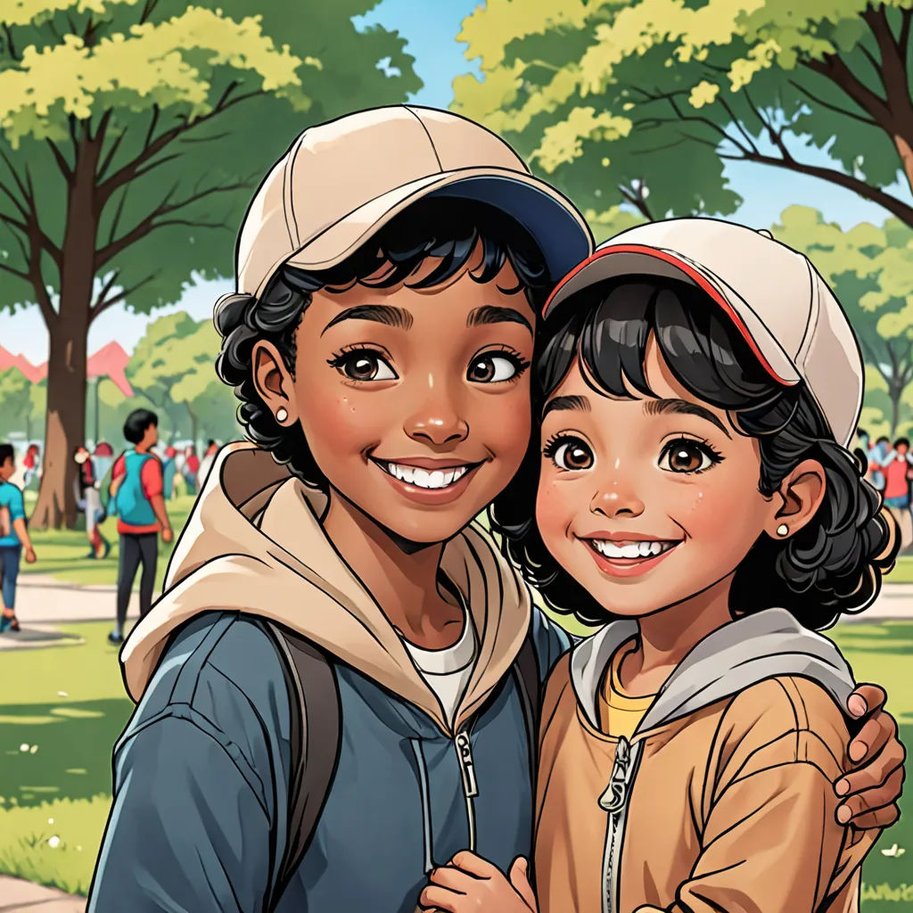 a couple of people that are standing in the grass together with trees in the background and people in the background, harlem renaissance, a comic book panel, Felix-Kelly, comic cover art