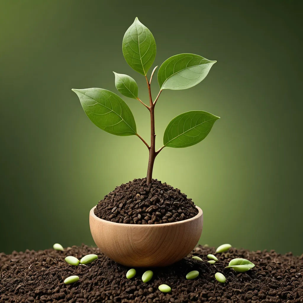 a small plant is growing out of a bowl of dirt and dirt with green leaves on top of it, naturalism, an ambient occlusion render, Andries Stock, plants