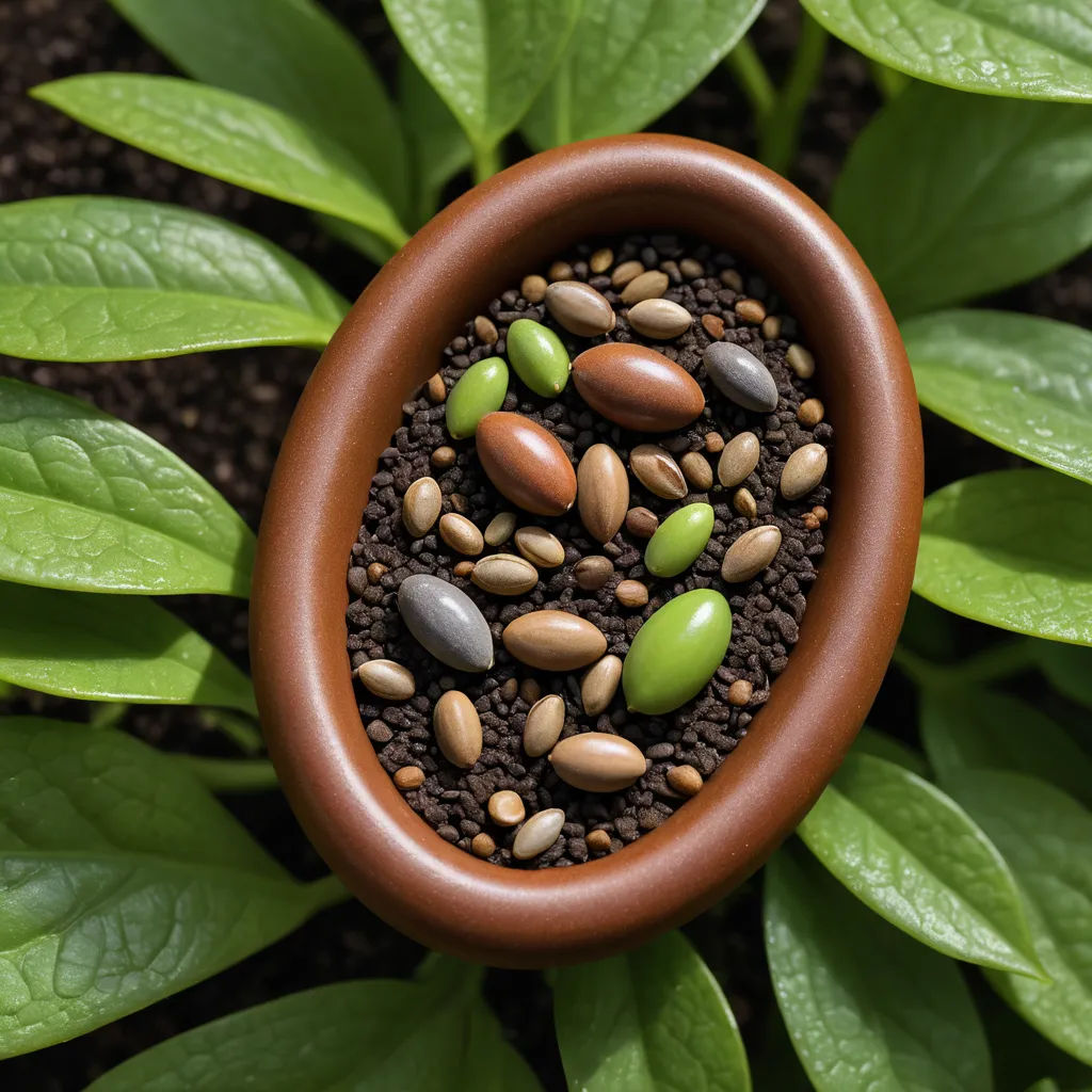 a small pot filled with lots of different colored seeds and plants in it's center surrounded by green leaves, ecological art, a 3D render, Anne Geddes, food photography
