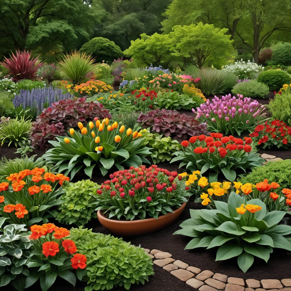 a garden filled with lots of different colored flowers and plants in a circle shape with a stone walkway in the middle, color field, a jigsaw puzzle, Dennis Ashbaugh, rich vivid colors