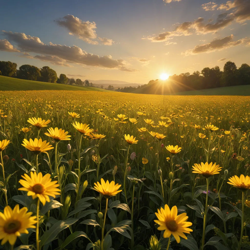 a field of sunflowers with the sun setting in the background and clouds in the sky above them, color field, a jigsaw puzzle, Bernd Fasching, award - winning photo