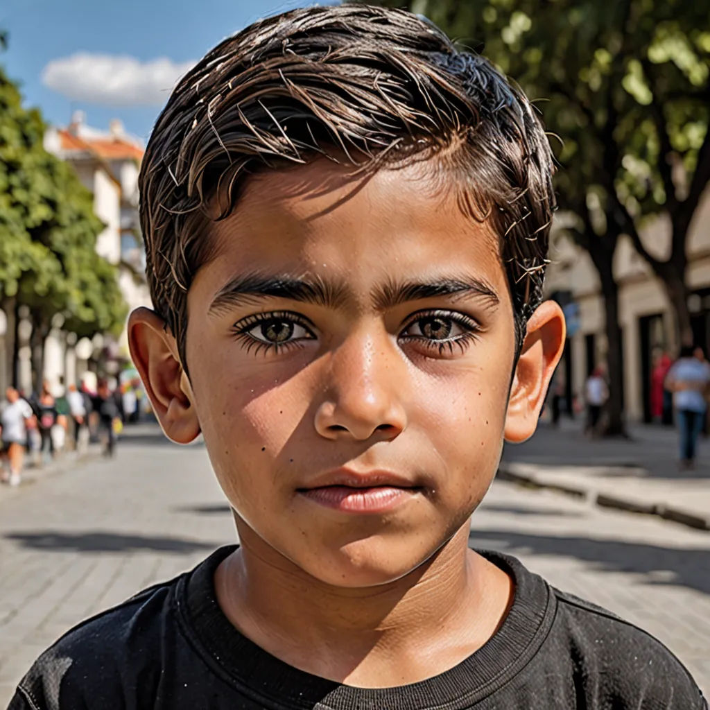 a young boy standing on a street corner with a cell phone in his hand and people walking on the sidewalk, hurufiyya, a character portrait, Abdullah Gërguri, portrait photography