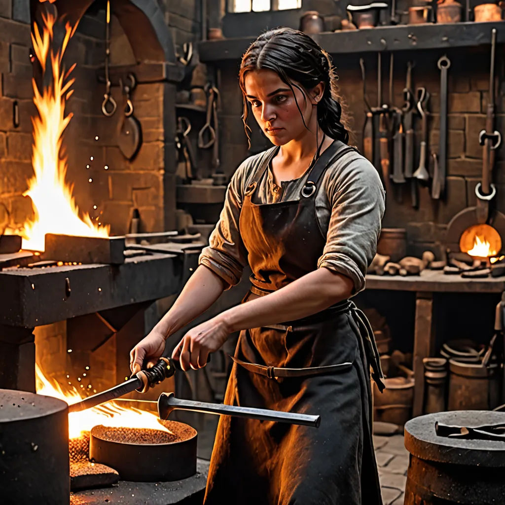 a woman in an apron is cooking something on a grill in a kitchen with a fire in the background, Araceli Gilbert, arbeitsrat für kunst, a bronze sculpture, promotional image