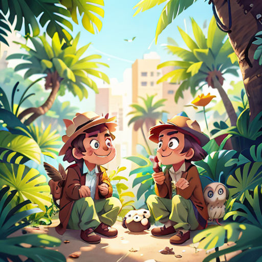 two people sitting in the jungle with a monkey and a monkey cub on their lap, looking at each other