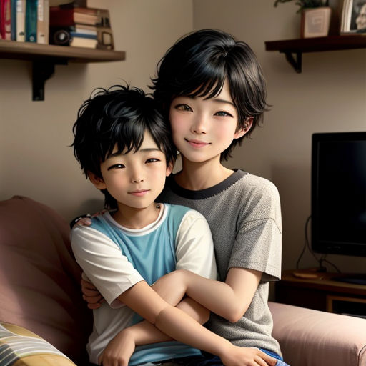 a couple of kids sitting on top of a couch next to each other on a couch in front of a tv