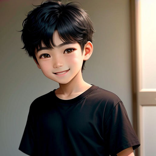 a boy with a black shirt and a black shirt on and a smile on his face and a black shirt on
