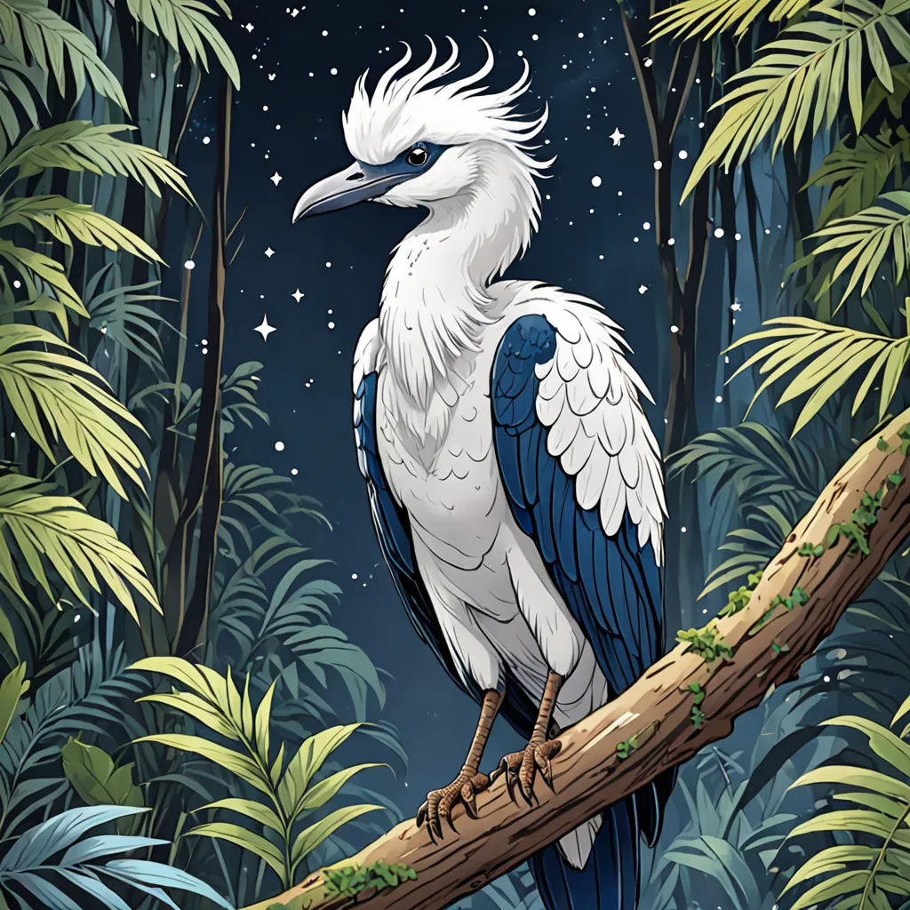 a bird sitting on a branch in a forest at night with stars and leaves on the background of the sky, fantasy art, a character portrait, David Martin, birds