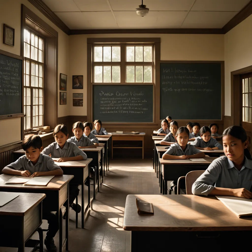 a classroom full of students sitting at desks with their backs turned to the side of the room, with a chalkboard on the wall, vancouver school, a colorized photo, Cindy Sherman, award-winning photograph