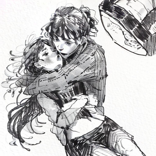a drawing of a couple hugging each other with a clock in the background and a drawing of a woman holding a man