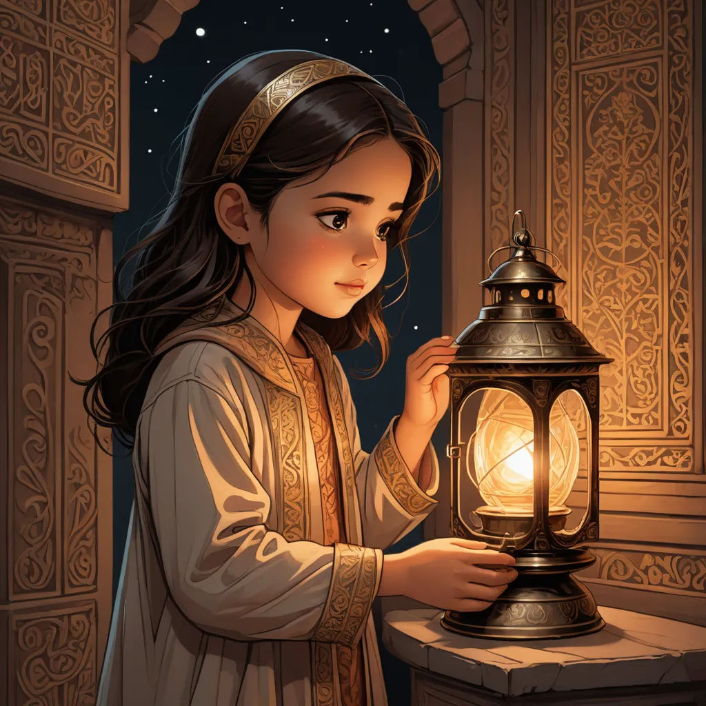 a girl holding a lantern in her hand and looking at it with a glowing light on it's side, fantasy art, a storybook illustration, Cliff Childs, storybook illustration
