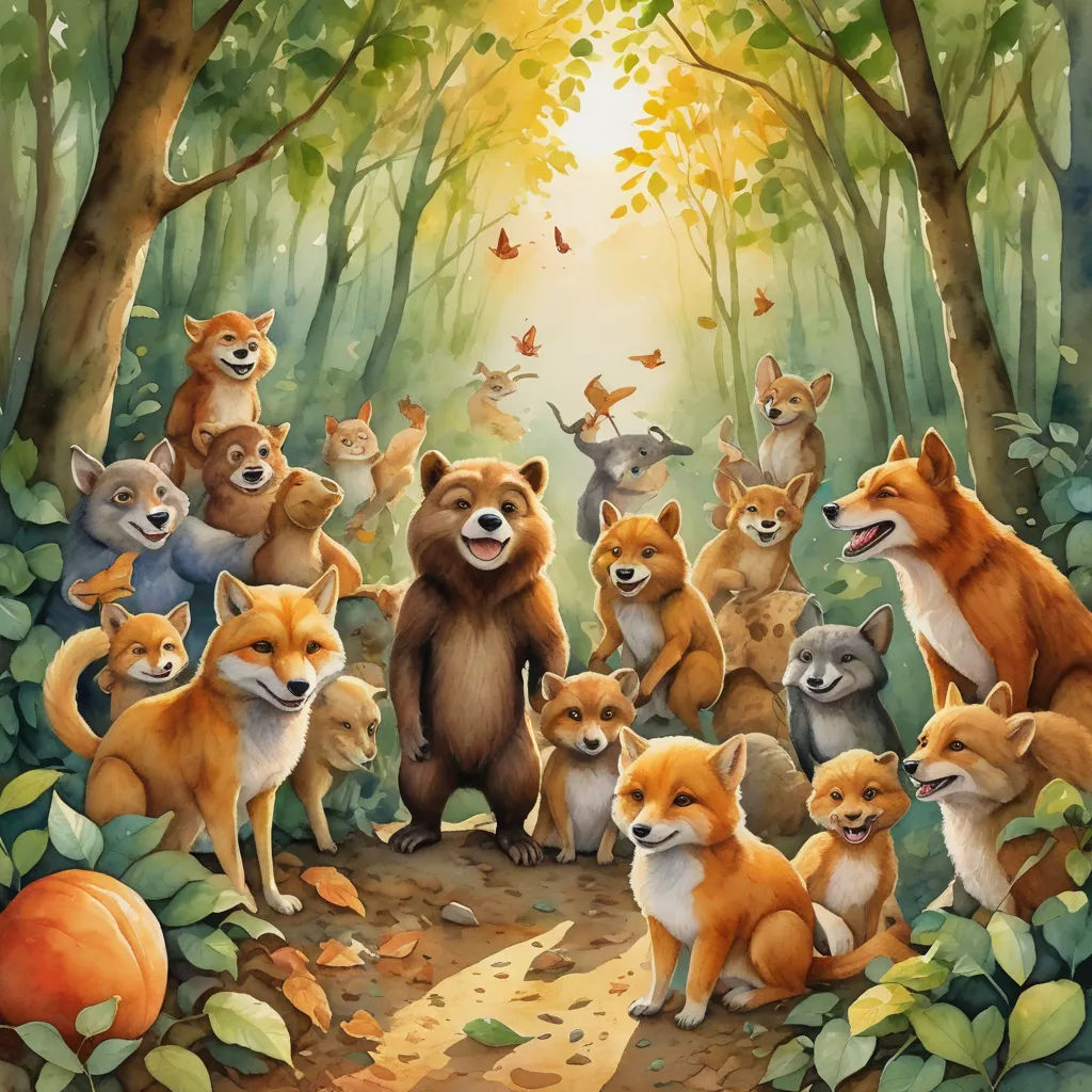 a painting of a forest with many animals in it's habitat, including a bear, a fox, and a dog, furry art, a storybook illustration, Chris LaBrooy, furaffinity