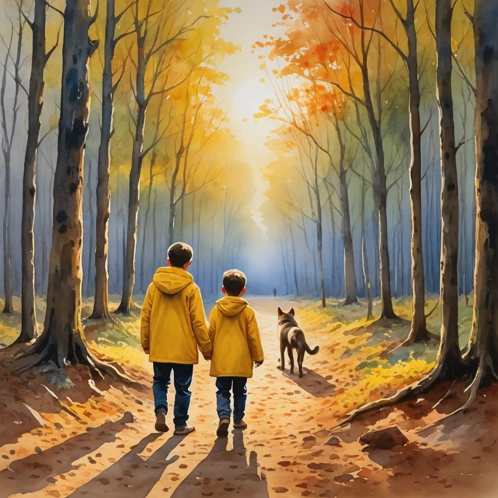 a painting of two people walking down a path with a dog in the distance and a dog on the other side of the path, american scene painting, a storybook illustration, Cyril Rolando, extremely detailed oil painting